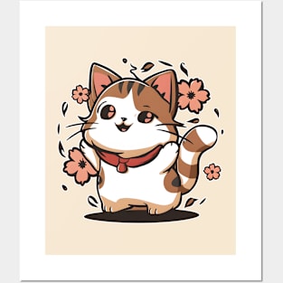 Carefree Kawaii Cat Posters and Art